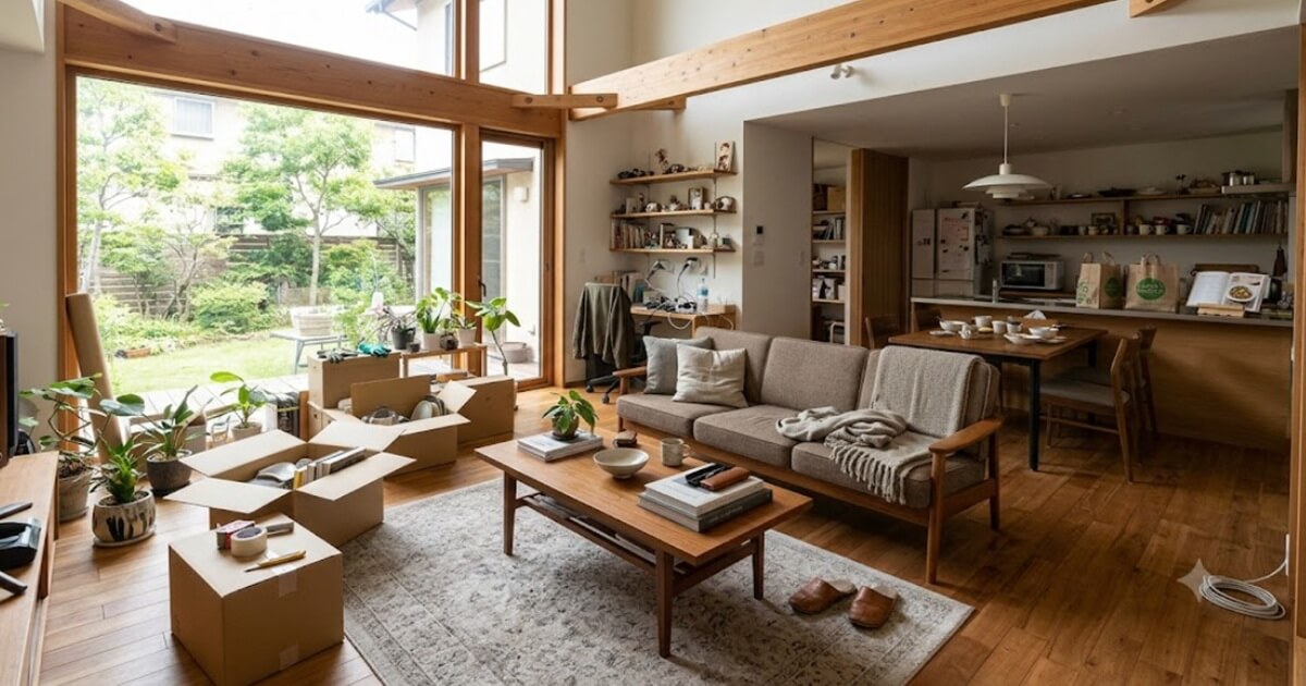 広くてお洒落だが、散らかっていて残念な部屋。