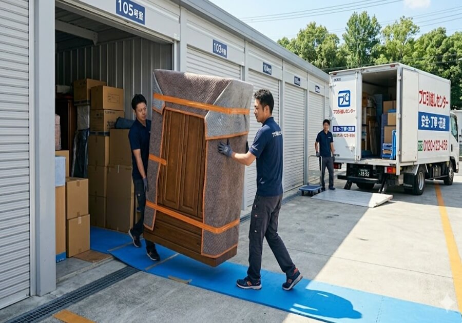 トランクルームから荷物を搬入している業者