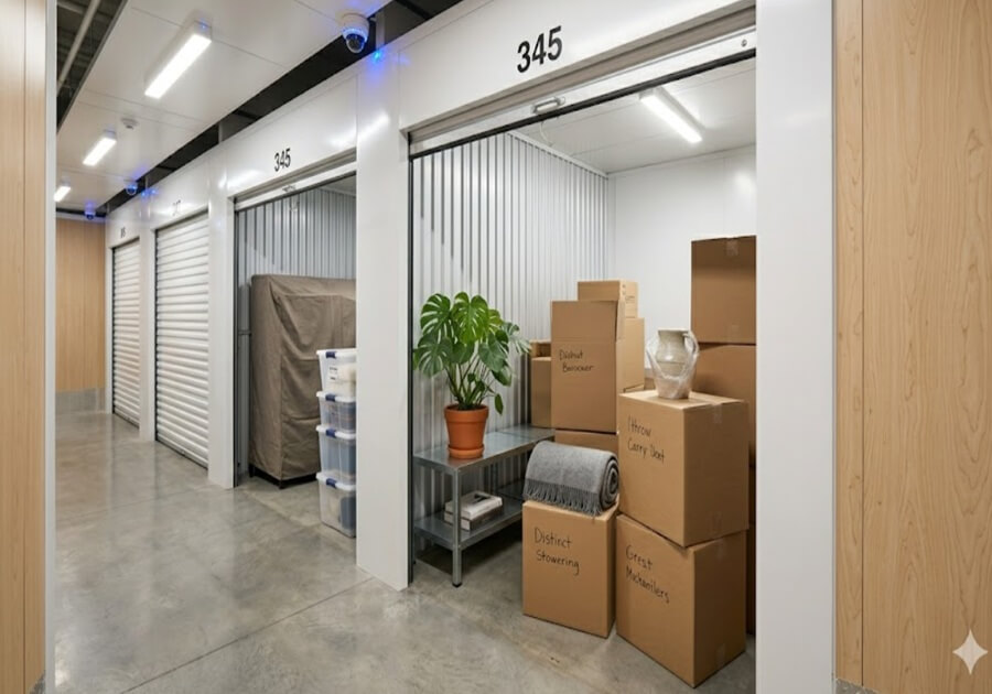 清潔で安全な屋内型トランクルームに荷物を運び込む。