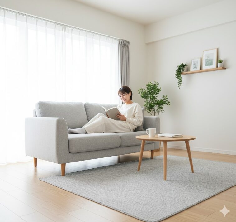 整った部屋でくつろぐ女性