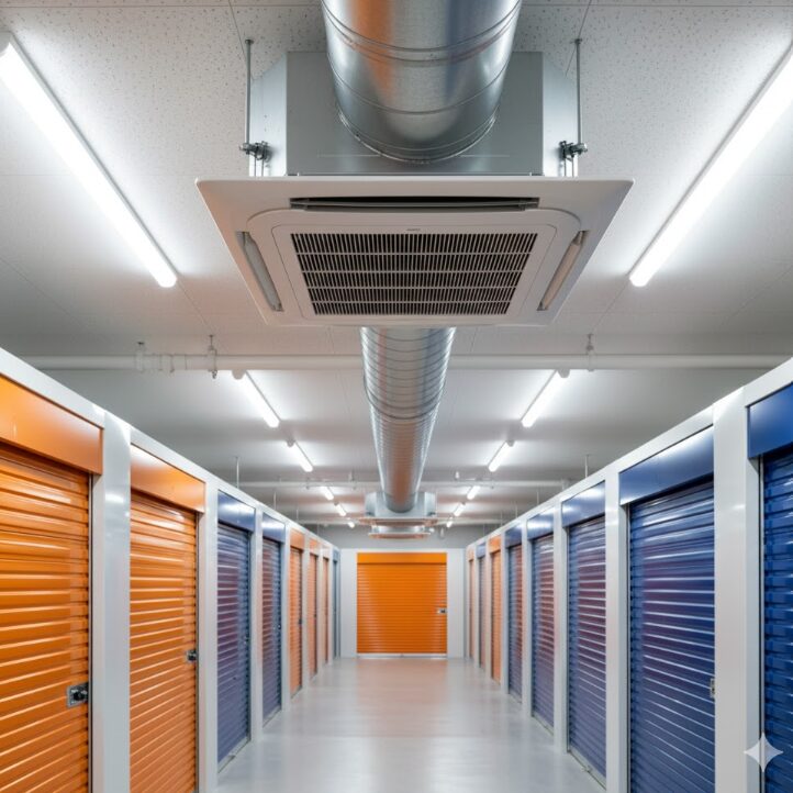 空調設備が完備された屋内型トランクルームの清潔な換気口