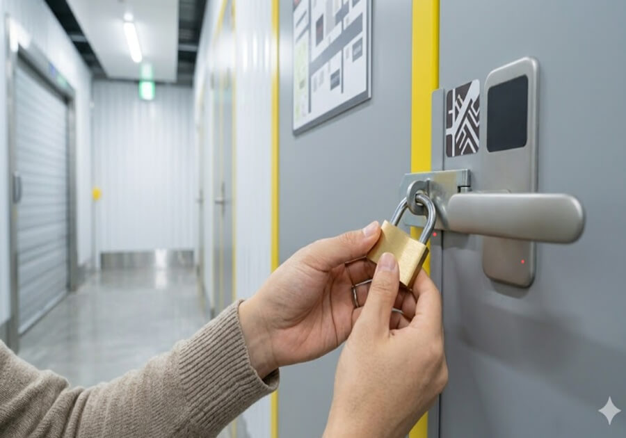 南京錠を触る手元