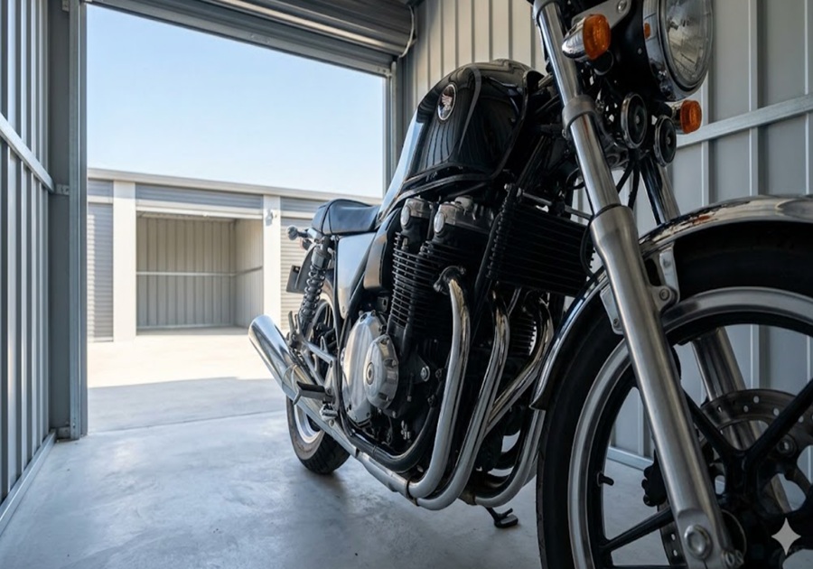 バイクを収納しているトランクルーム