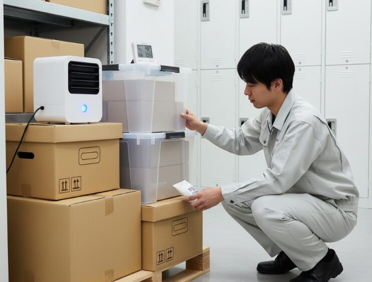 トランクルームの荷物にカビが生えないように工夫している様子