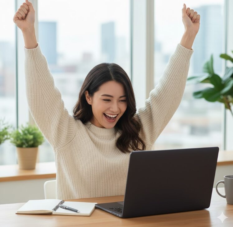 半額のキャンペーンでお得にトランクルームを借りることができて喜ぶ女性