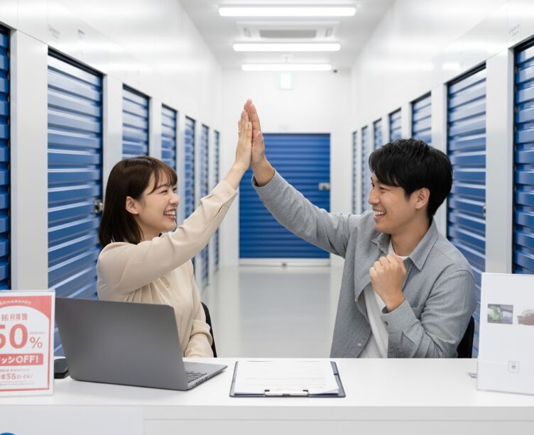 スペラボのキャンペーンを利用し、安い初期費用で契約できて喜ぶ若い日本人カップル