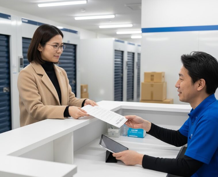 トランクルームの解約手続きをする女性