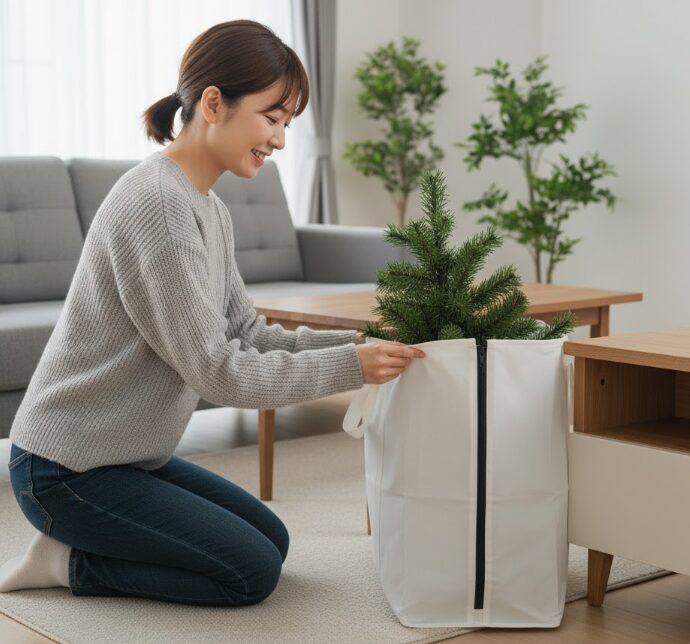 クリスマスツリーを上手に収納している女性