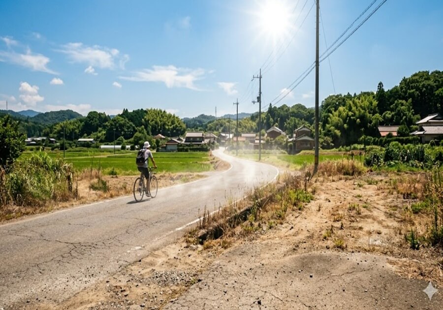 真夏の灼熱の太陽が降り注ぐ道