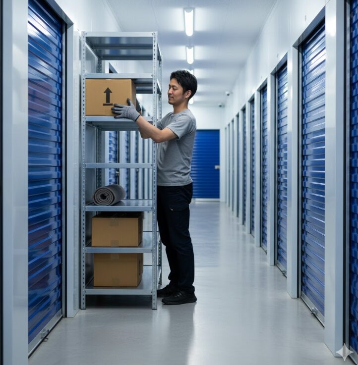 荷物量にあったサイズのトランクルームに荷物を搬入する男性の様子