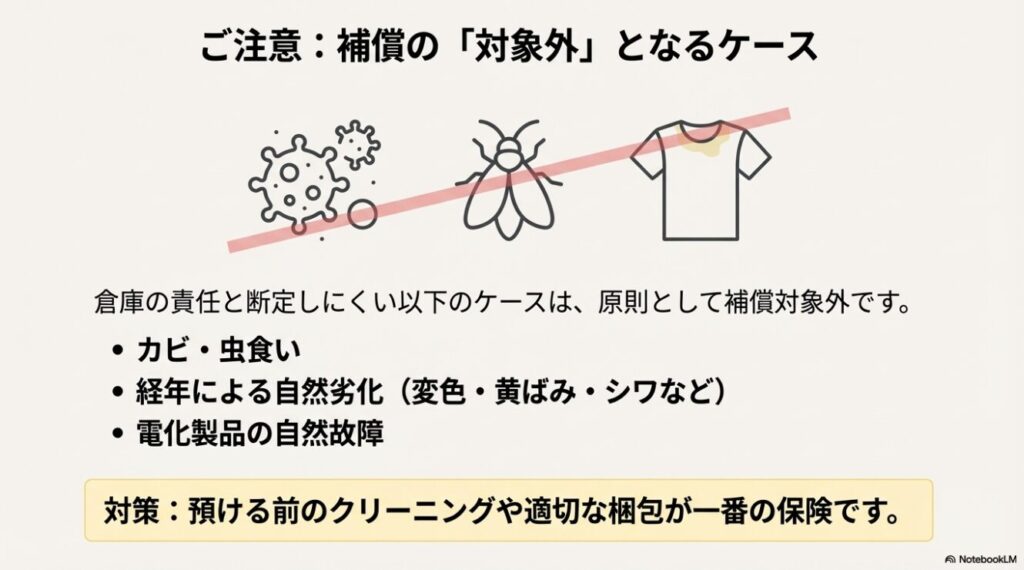 minikura補償の対象外事例：カビ・虫食い・経年劣化・電化製品の自然故障とその対策