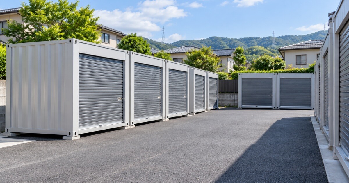 河内長野市の住宅街にある屋外型トランクルームのイメージ