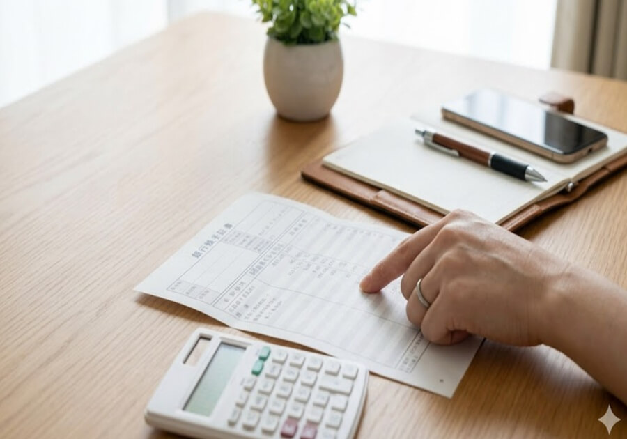 書類を見て確認している手元