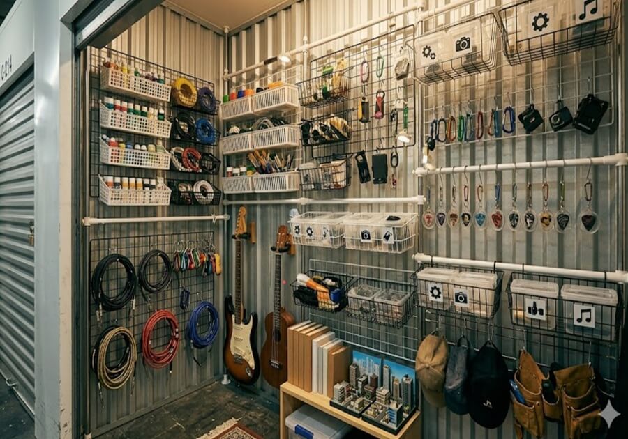 道具を駆使して綺麗に収納しているtrunkroom内部のイメージ