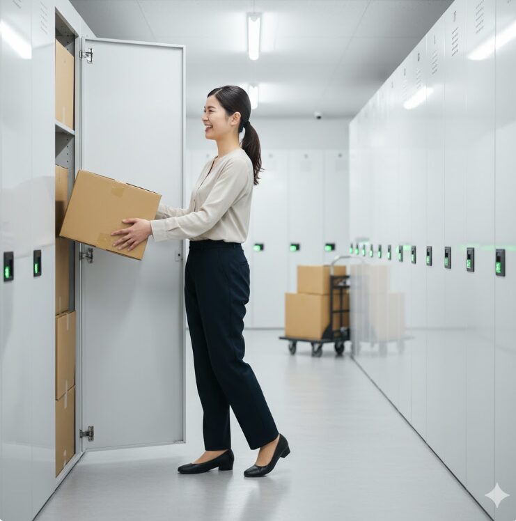 楽しそうにトランクルームに荷物を搬入する女性