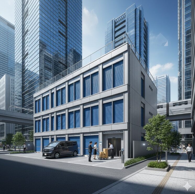 名古屋のオフィス街の中にある屋内トランクルームの風景