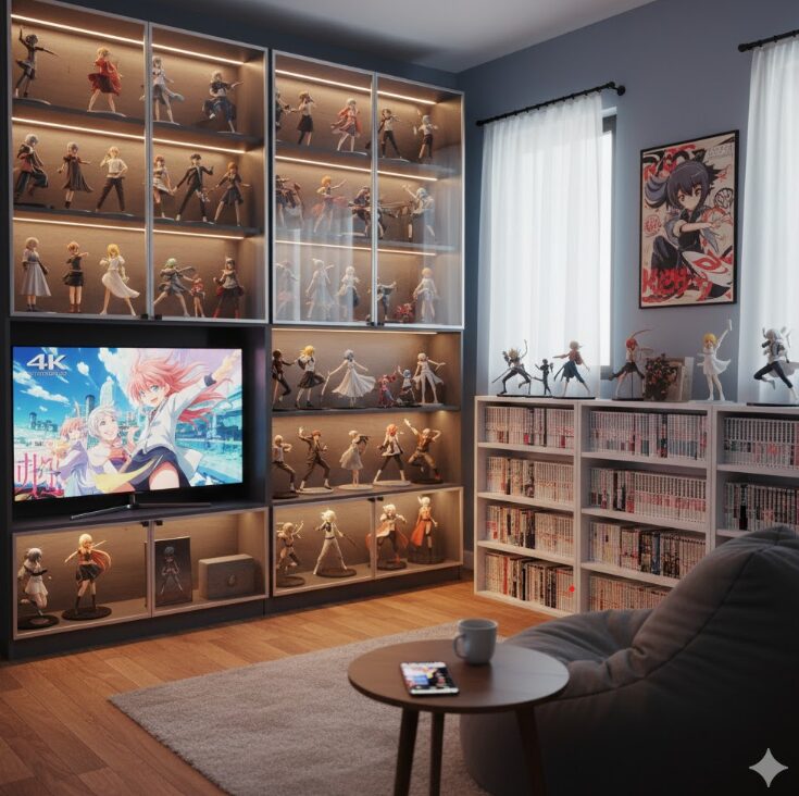 整理整頓され、お気に入りのフィギュアが美しくディスプレイされた理想的なオタク部屋。