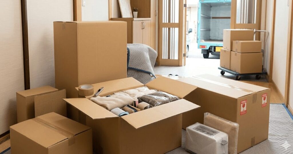 宅配型トランクルームの荷物をまとめているイメージ