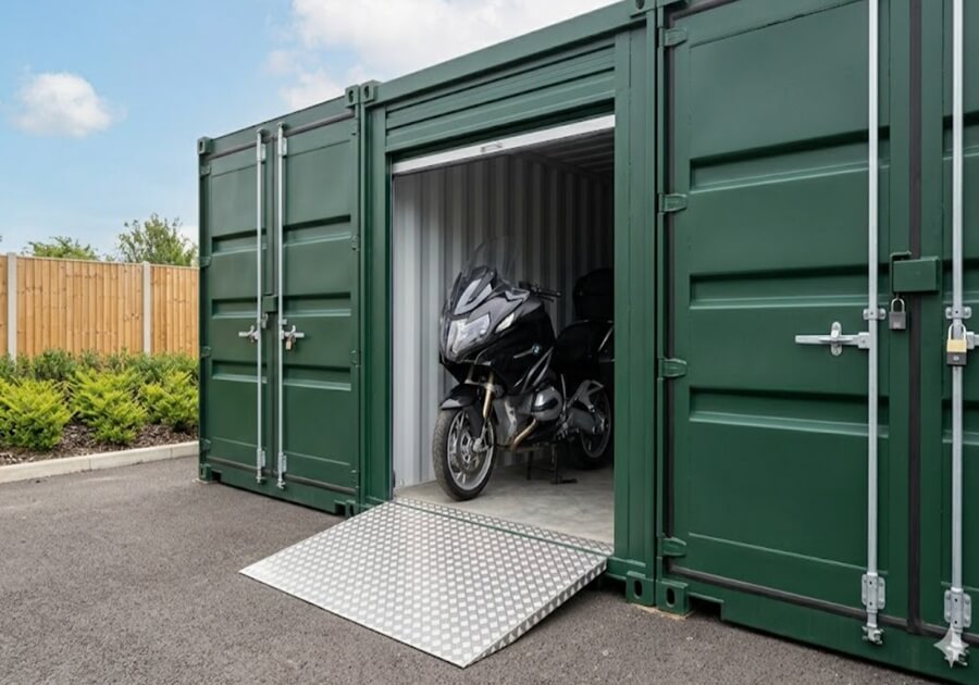 バイクを収納しているトランクルームの様子