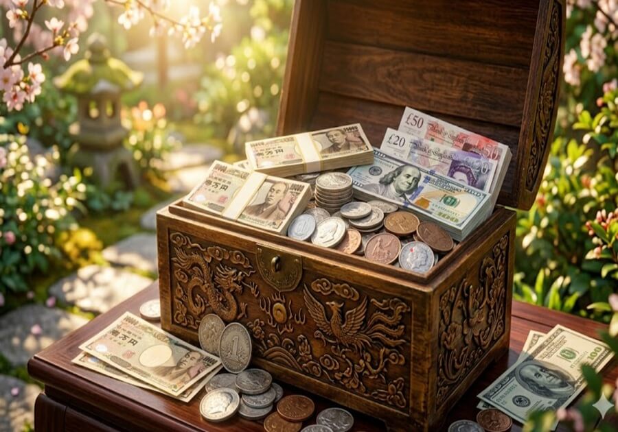 お金があふれ出している宝箱