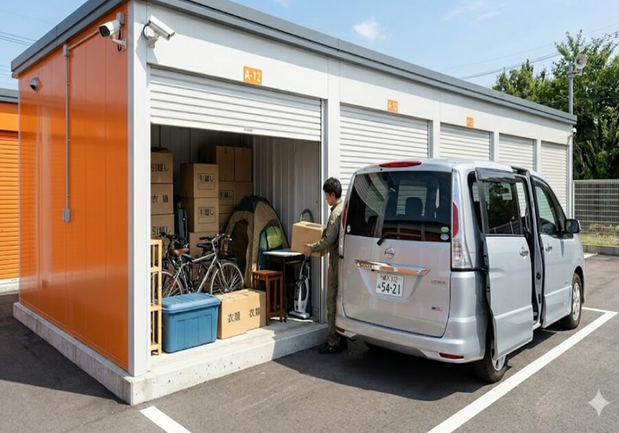 車を横付けして荷物の搬入出ができる1階の3帖トランクルーム