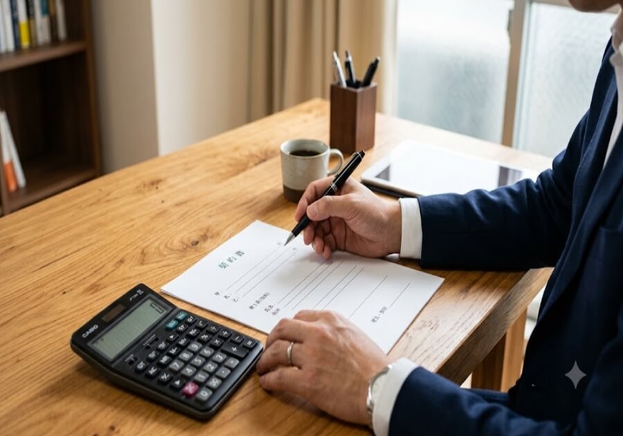 契約料金を計算している手元のアップ