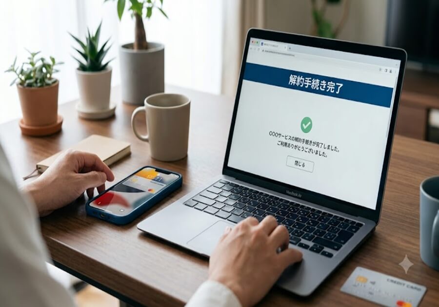 パソコンを使って解約手続きをしているイメージ