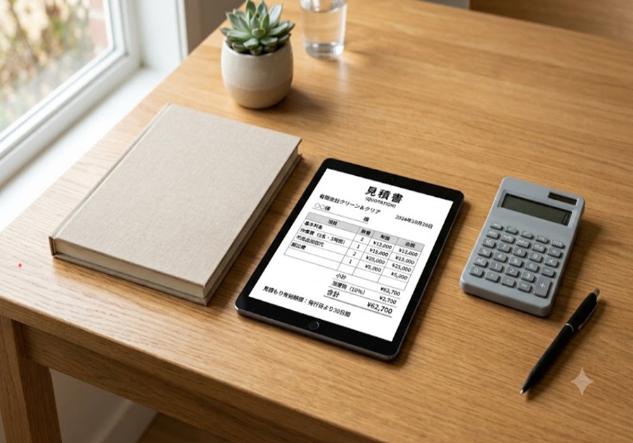 費用相場や透明性のある見積もりを連想させるタブレットと計算機